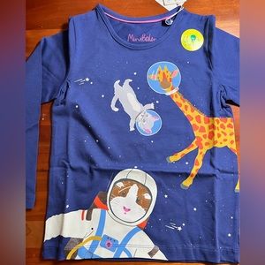 Brand new mini Boden space animal long sleeve shirt for 4-5 year old.